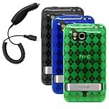 Cbus Wireless Three Diamond Flex-Gel Cases / Skins / Covers (Smoke, Blue, Green) & Car Charger for HTC ThunderBolt