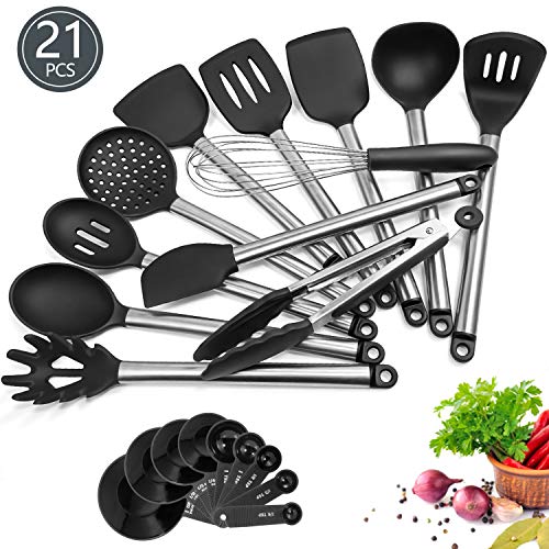 21 PCS Kitchen Utensil Set,AILUKI Silicone & Stainless Steel Spatula Set, Nonstick Non-Scratch And Heat Resistant Cookware Set,Great Kitchen Tools For Gift
