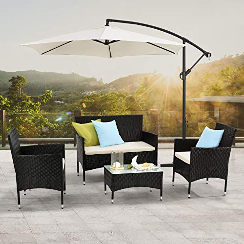 Juskys Polyrattan Sitzgruppe Fort Myers 4 Personen mit 2er Sofa, 2 Stühle, Tisch & Sitzkissen wetterfest schwarz/Creme Balkonmöbel Gartenmöbel Set – Bild 4