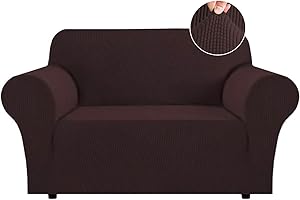 Flamingo P High Stretch Sofa Slipcover Non Slip Loveseat Covers for 2 Cushion Couch Washable Pet Furniture Protector Covers with Elastic Bottom, Thick Jacquard Fabric (Medium, Brown)