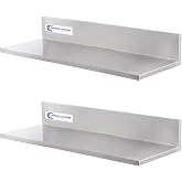 SWOTCATER Stainless Steel Wall Shelf 8.6"x24", 2 Pack Metal Floating Shelf | L-Shaped Commercial Wall Mounted Stainless Steel Shelf, 60LB Heavy Duty Storage Rack for Kitchen, Bathroom, Restaurant, Home