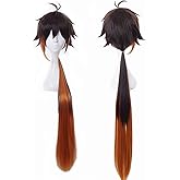 Aadesso Zhongli Cosplay Wig For Game Genshin Impact Costume Brown Mixed Orange Cosplay With Wig cap