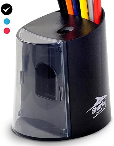 Electric Pencil Sharpener Battery Operated with Pencil Holder - No Cord - Free PDF Coloring Book (Black)