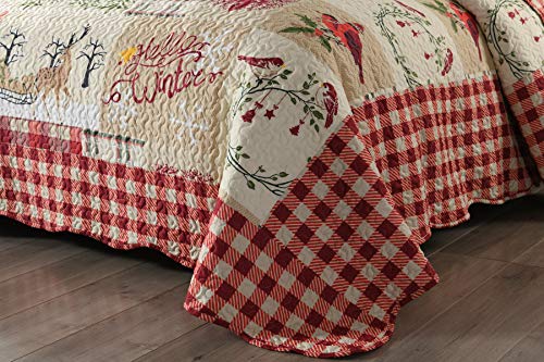 MarCielo 3 Piece Christmas Quilt Set, Rustic Lodge Deer Quilt Bedspread Throw Blanket Lightweight Bedspread Coverlet Comforter Set BY010 (King) - Thumbnail 4