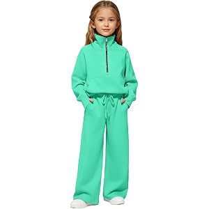 Moonker Half Zip Sweatsuit 2 Piece Joggers Set for Teen Girls Fall Long Sleeve Preppy Athletic Tracksuit Sweatshirt Sweatpant