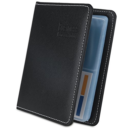 Looneng Business Card Book Holder, PU Leather 72 Card Capacity Name Card Book Holder Organizer (Black)