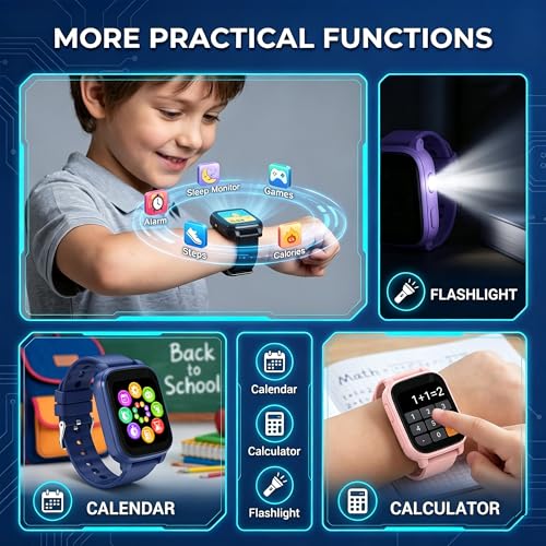 Children's Smartwatch 1.83 Inch HD, Smartwatch with 18 Games, Sleep Monitor, Pedometer, Torch, Alarm Clock, Waterproof, Fitness Tracker Christmas and Birthday Gifts for Girl Boy