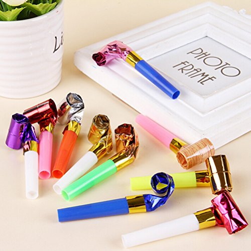 LONG7INES 100 Pcs Funny Party Blowouts Blowers/ Birthday Party Supplies Favors Blowers/ Fun Party Favors, Assorted Colors (100 Pcs)