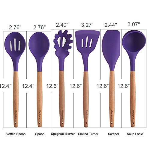 Silicone Cooking Utensils, 6 Pieces Nonstick Heat Resistant Kitchen Tool Set BPA Free with Natural Wood Handle by Maphyton - Thumbnail 3