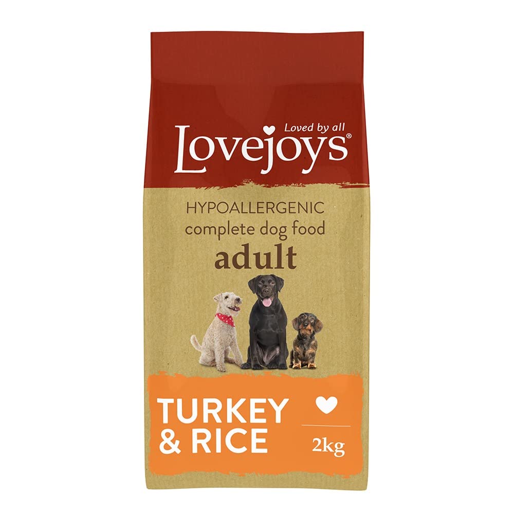 Lovejoys Complete Dry Dog Food Hypoallergenic Recipe, Turkey & Rice, 2kg - Wheat-Free Dried Dog Biscuits and Sensitive Dog Food Dry
