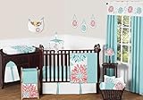 Sweet Jojo Designs 11-Piece Unique Turquoise Blue and Coral Emma Baby Girls Floral Modern Crib Bedding Set Without Bumper