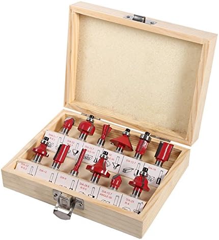 Migiwata Tungsten Carbide tipped Woodworking Router Bit Set of 12pcs with 1/4” Shanks in Wooden Case to Cut Chipboard MDF Board Hardwood Softwood Perfect for Edging, Trimming, Veining and Grooving