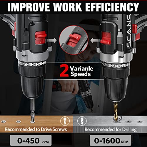 Cordless Drill Driver, 16V Power Drill Driver Kit w/2.0Ah Battery and Charger, 50 PCS Accessories, 2 Variable Speeds, 3/8