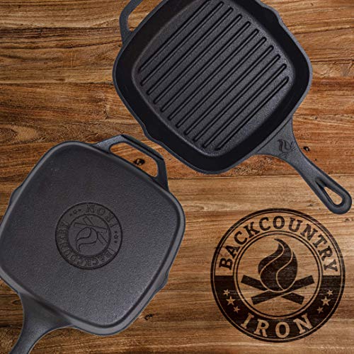 Backcountry Iron 10.5 Inch Square Grill Pan Medium PreSeasoned Cast Iron The Home Kitchen Store