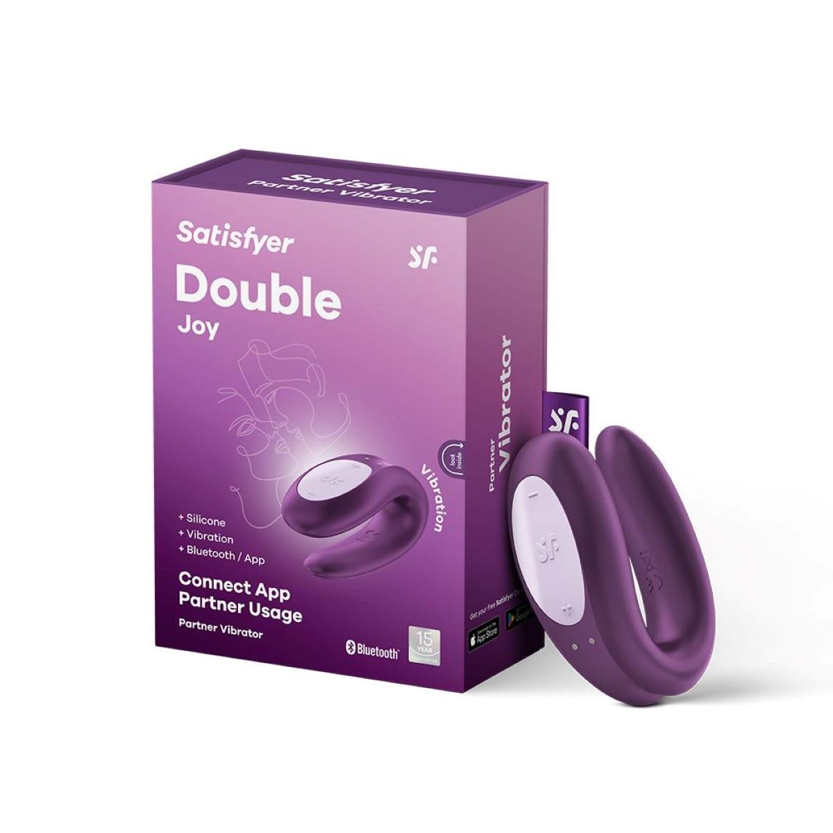 Satisfyer Double Joy Connect App | Couple Vibrator | Vibrating Pleasure Toy | Enhances Stimulation for Clitoris G-Spot & Penis | Waterproof (IPX7) & Rechargeable | Adult Sex Toy Massager in Purple