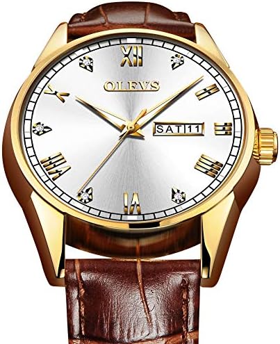 Watch for Men,Men's Fashion Casual Watch,Luminous Watch Men,Business Watch,Waterproof Watch,Luxury Watch,Men's Watch Brown/Black Leather,Date Day Watch for Men,Olevs Watch,Quartz Watch,Classic Watch