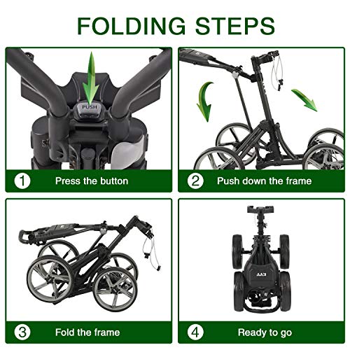 KVV 4 Wheel Foldable Golf Push Cartwith Super Strong & Lightweight Aluminum FrameOne Step to