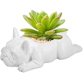 OULIGET Resin Dog Sculpture Succulent Pots,Mini French Bulldog Garden Statue Planter Pots with Drainage Hole,Cute Bonsai Flower Pots Ornaments (Small)