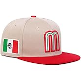 Mexico Snapback Hat with Embroidered Letter M &amp; Mexican Flag, Flat Brim Baseball Cap, Adjustable Fit