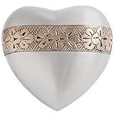 Funeral Urn by Liliane - Heart Keepsake Cremation Urn for Human Ashes - Hand Made in Brass and Hand Engraved - Fits a Small Amount of Cremated Remains of Adults as Well as the ashes of dogs, cats or other pets - Display Keepsake Burial Urn at Home or Office (Wildflowers in Pewter Finish)