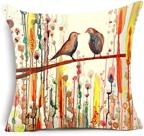 LYNZYM Cotton Linen Square Throw Pillow Case Decorative Cushion Cover Pillowcover for Sofa 18"X 18" bird pillow covers