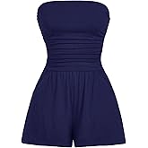 AUXDIO Women Summer Casual Strapless Romper Sleeveless Off Shoulder Short Jumpsuits 2026 Beach Vacation Clothes