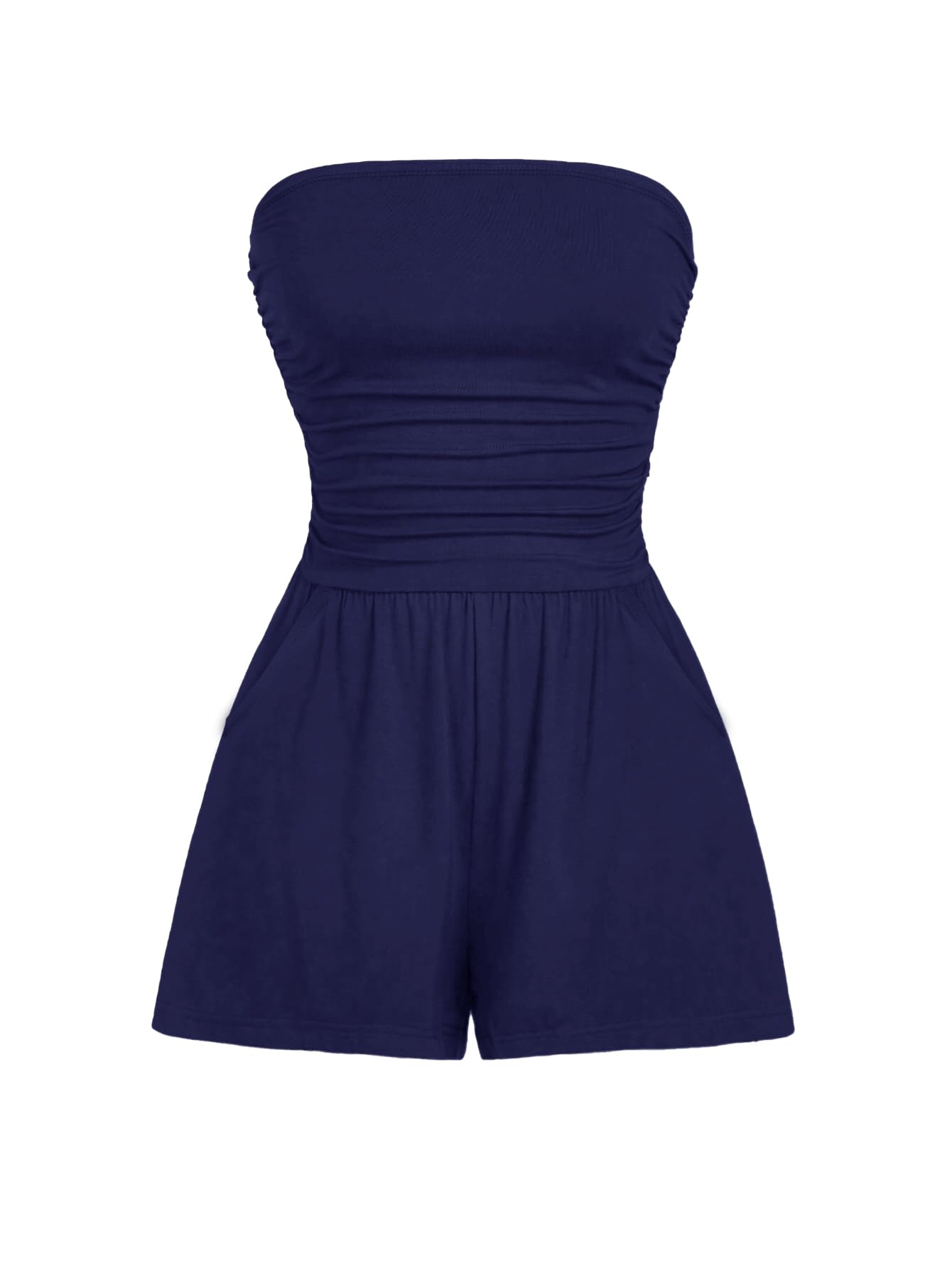 Photo 1 of AUXDIO Women Summer Casual Strapless Romper Sleeveless Off Shoulder Short Jumpsuits 2025 Beach Vacation Clothes Navy Blue Large