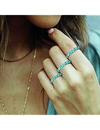 KRKC&CO - Anillos de tenis de plata de ley 925 con circonita cúbica de una sola fila, ajuste de punta, 5 A CZ, sólido, no se empaña, para fiestas