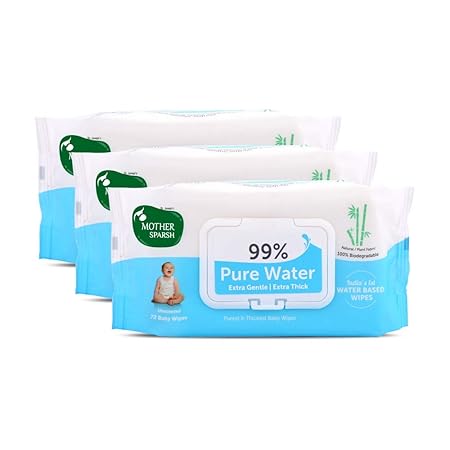 Mother Sparsh 99% Pure Water (Unscented) Baby Wipes I Natural Plant Made Cloth - Super Thick I