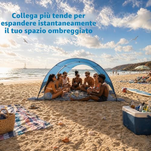 Flycoop Beach Umbrella with UPF 50+ UV Protection, Compact and Portable with 360° Ventilation, Windproof Ropes and Stakes for Family, Travel, Backyard, Park Shade