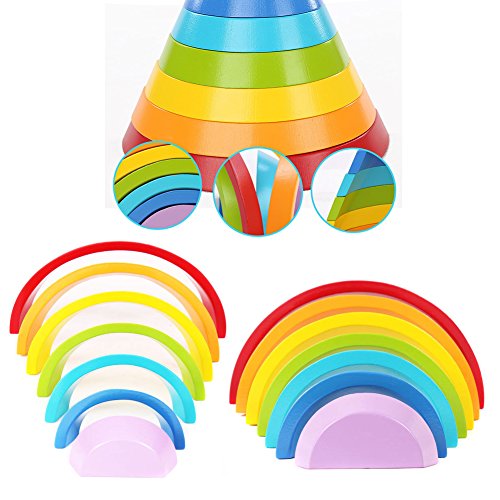 image for PojoTech Wooden Rainbow Stacking Game Learning Toy Geometry Building B