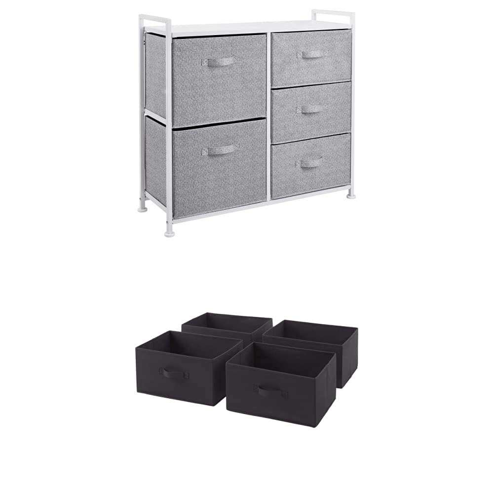 Amazon-Basics-Unidad-de-Almacenamiento-de-Tela-con-5-cajones-para-Armario-Blanco-Cajones-de-Repuesto-para-Unidad