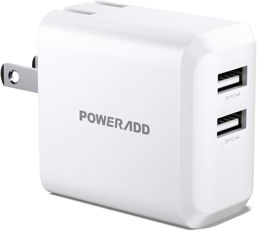 POWERADD USB Wall Charger Adapter, 24W Dual Port iPhone Charger, Block, Power Adapter Compatible with iPhone 12/11/Pro/XS/XR/X/SE/8/7/6/iPad, Pro/Samsung Galaxy S10 and More (White)