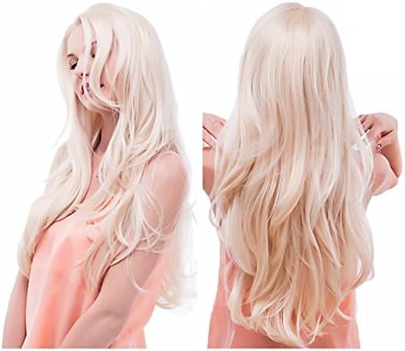 Long Light Blonde Cosplay Wigs,Girls Natural Lace Front Heat Resistant Curly wigs,Handmade Hair Replacement Wig for Women Daily Use and Costume Party