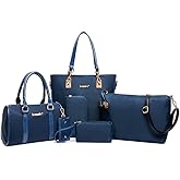 AlwaySky Nylon 6 PCS Women Shoulder Bag Top-Handle Handbag Tote Purse Wallet Key Case Set