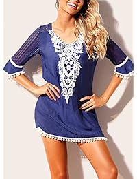 traje de baño de gasa con borla de ganchillo para dama, para bikini, pompón, natación, playa, cubierta