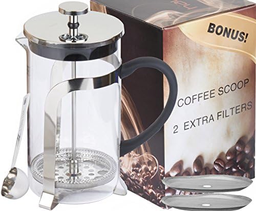 Haute Glass French Press Coffee Maker with 2 Extra Filters and Coffee Scoop, 1L (Glass)