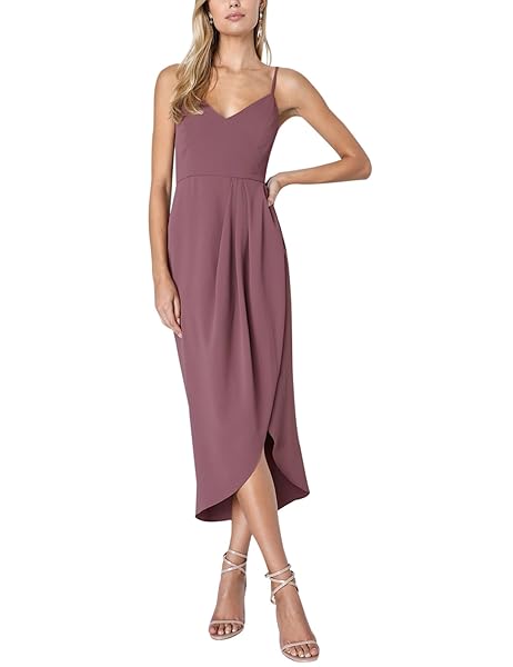 SPRIME WOMEN’S COCKTAIL WRAP DRESS SLEEVELESS V NECK FORMAL MIDI DRESSES IRREGULAR TULIP HEM SUMMER SEXY DRESS FOR WOMEN CAMEO BROWN