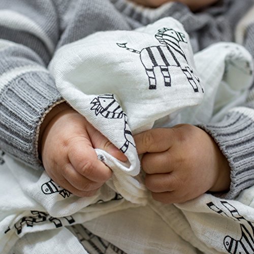 Softest Muslin Swaddle Blankets 3 Pack "Safari Snugs" Large 47'' x