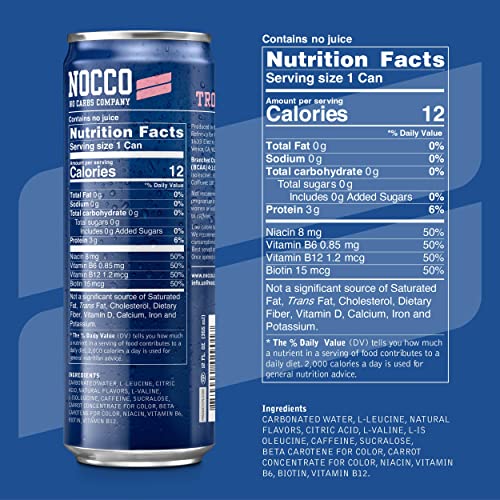 NOCCO BCAA Energy Drink Variety Pack 12 Fl Oz (Pack Of 12) Sugar