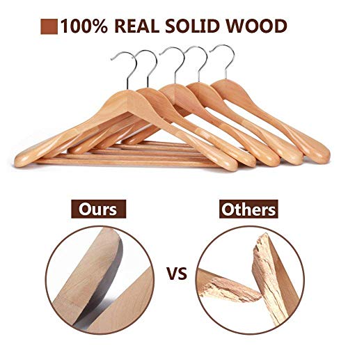 JS HANGER Gugertree Wooden Extra-Wide Shoulder Suit Hangers, Wood Coat Hangers Pant Hangers, Natural Finish, 6-Pack - Thumbnail 3