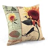 Createforlife Home Decor Cotton Linen Square Throw Pillowcase Cushion Cover Pillow Shams Vintage Sunflower Helianthus Annuus 18