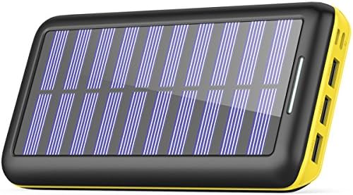 Solar Charger BERNET 24000mAh High Capacity Portable Solar Charger With USB Fan and 3 USB Port External Battery Pack Phone Charger For iPhone iPad Android Samsung HTC Cellphones And More - Yellow