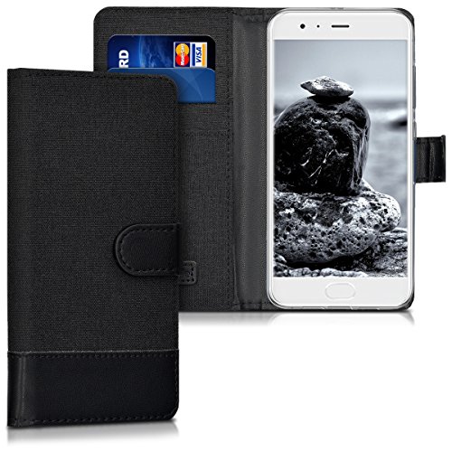 kwmobile Wallet case canvas cover for Xiaomi Mi6 - Flip case with card slot and stand in anthracite black