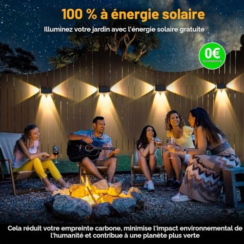 Applique Murale Extérieur Solaire, 4 Pièces Applique Murale Blanc Chaud avec 4 LEDs, Éclairage à Trois Directions Lampe Exterieur Solaire Jardin, IP65 Étanche pour Clôture, Escaliers, Balcon