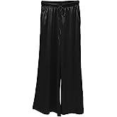 Cotilafi Women's Silk Wide Leg Pants, Loose Comfortable Straight Leg Casual Trousers, High Waist Elastic Waistband Long Pants