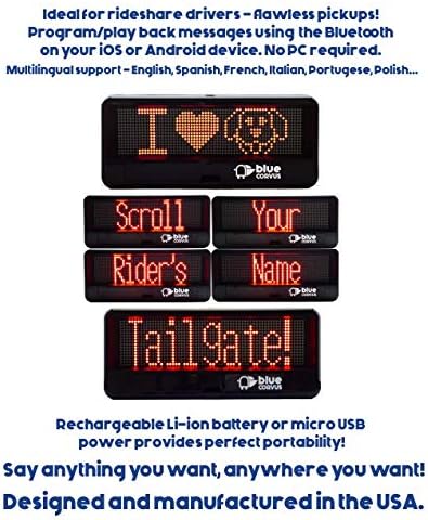 The Bird Rideshare Rechargeable+Vehicle Power+Quick Release Mount - Portable, Bluetooth Programmable, Scrolling LED Sign Perfect for Rideshare and Limo Drivers - Designed and Manufactured in The USA!