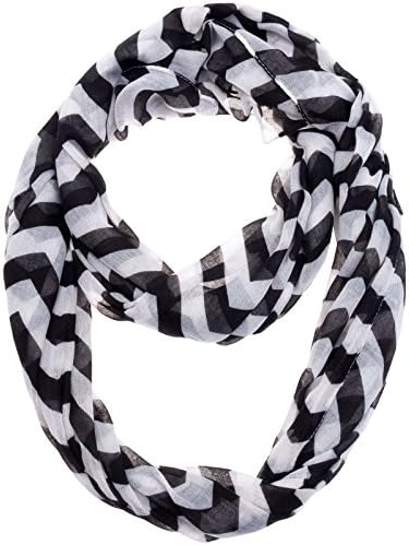 Silverhooks Womens Soft Infinity Circle Sheer Chevron Scarf (Black/White)