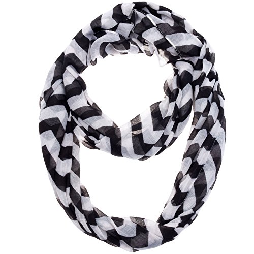 Silverhooks Womens Soft Infinity Circle Sheer Chevron Scarf (Black/White)