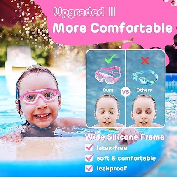 Kids Swimming Goggles with Swimming Cap, Anti-Fog No Leak Proof Waterproof Kids Swim Goggles with Soft Silicone, UV Protection Clear Vision Suitable for Kid 3-14 Boys and Girls